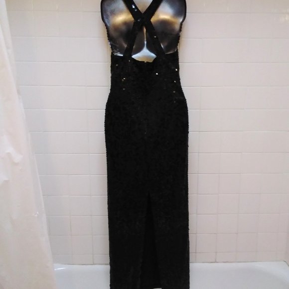 ADRIANNA PAPELL Black Sequin Evening Gown Dress - Picture 9 of 17